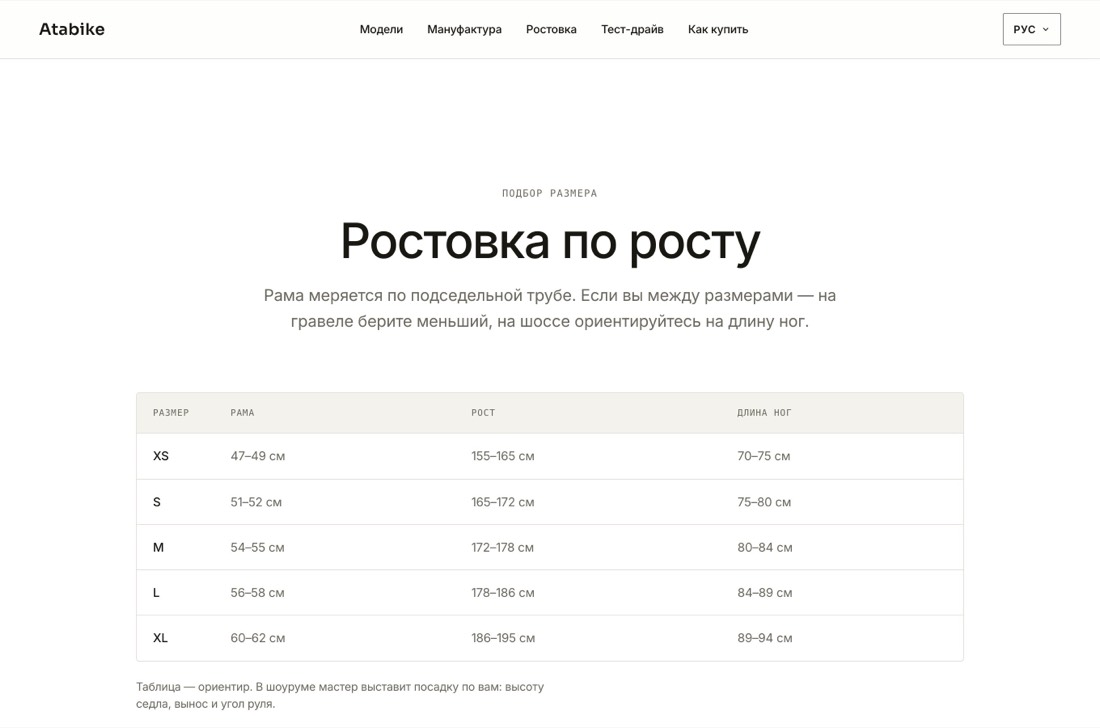 Подбор ростовки Atabike по росту